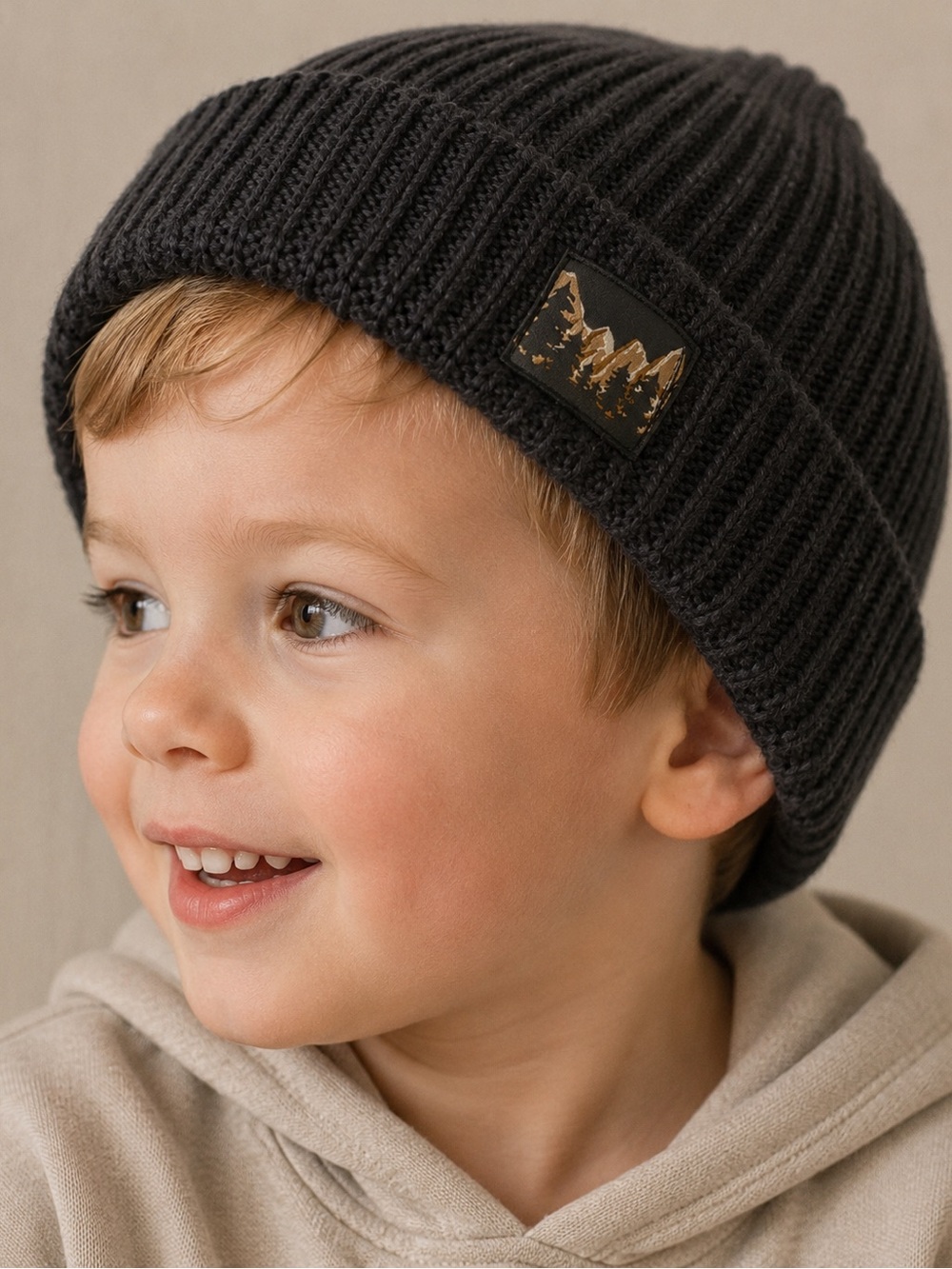 Kids Classic Ribbed Beanie Hat - Charcoal